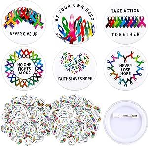 Kigeli Cancer Awareness Pins Colorful Ribbon Oncology Nurse Buttons Round Cancer Badge Pin Brooch Bulk for Women Gifts Clothes Hats Backpack Decorations Accessories, 6 Styles